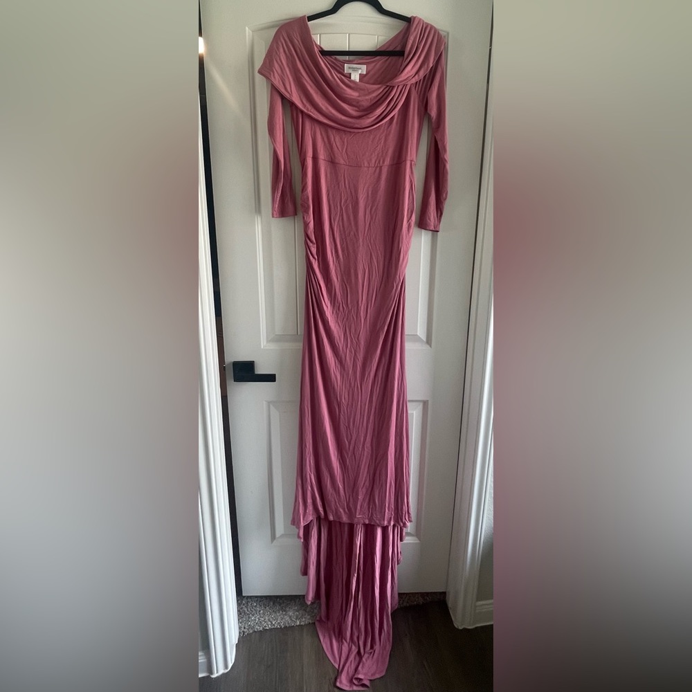 Motherhood Maternity Off-Shoulder Maternity Photoshoot Gown/Dress - Pink